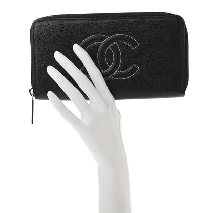 Chanel Caviar Timeless CC Large Stitched Gusset Zip Around Wallet Black 2 of 8