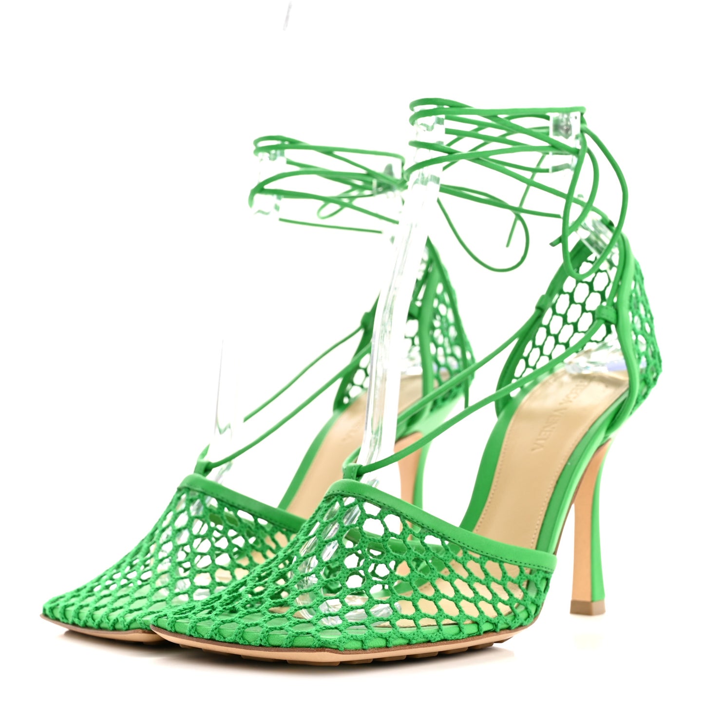 Mesh Nappa Stretch Ankle Tie 90mm Sandals 38 Grass