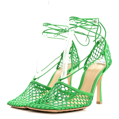 Bottega Veneta Mesh Nappa Stretch Ankle Tie 90mm Sandals 38 Grass 4 of 9
