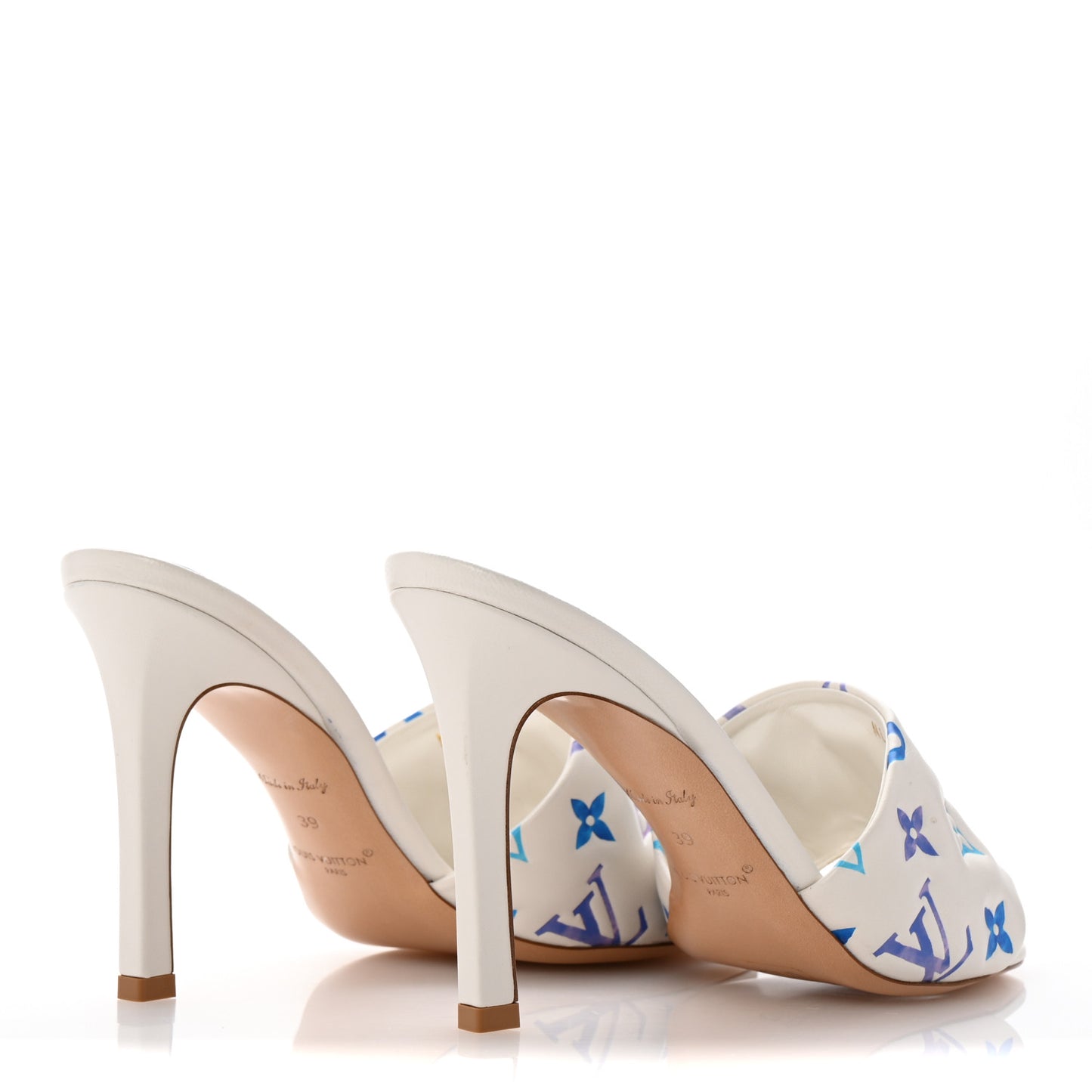 Lambskin Embossed Monogram By The Pool Revival High Heel Mules 39 Blue