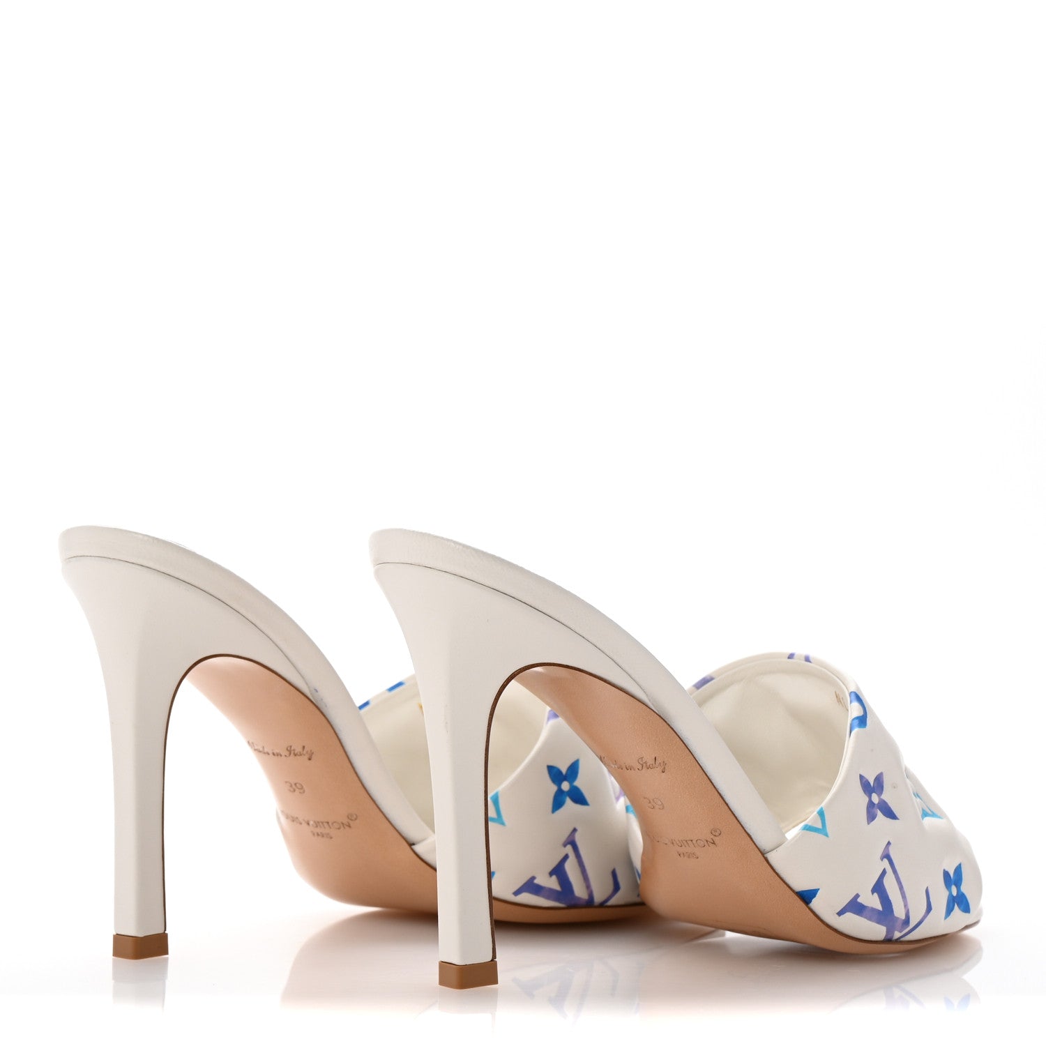 Louis Vuitton Lambskin Embossed Monogram By The Pool Revival High Heel Mules 39 Blue 5 of 9