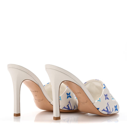 Louis Vuitton Lambskin Embossed Monogram By The Pool Revival High Heel Mules 39 Blue 5 of 9