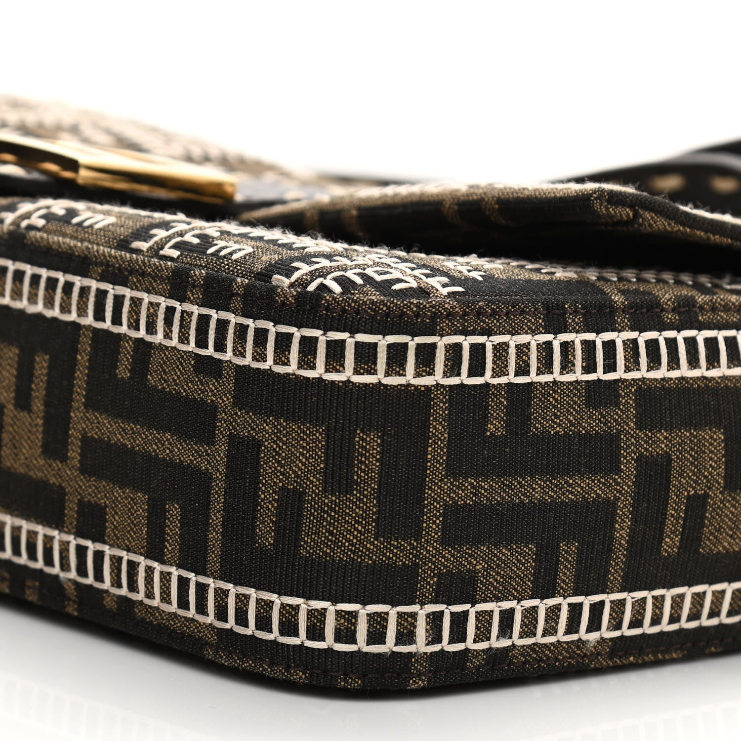 Fendi Fabric Jacquard Cuoio Romano FF 1974 Embroidered Baguette Tobacco Moro Ebano Multicolor 9 of 11