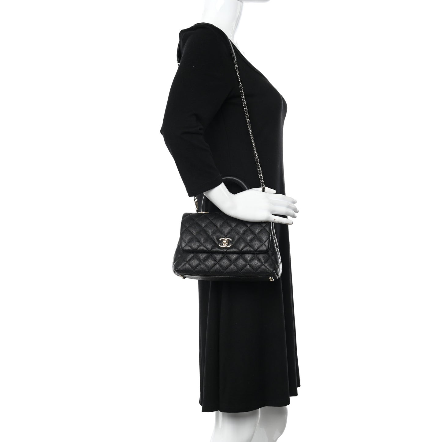 Caviar Quilted Mini Coco Handle Flap Black