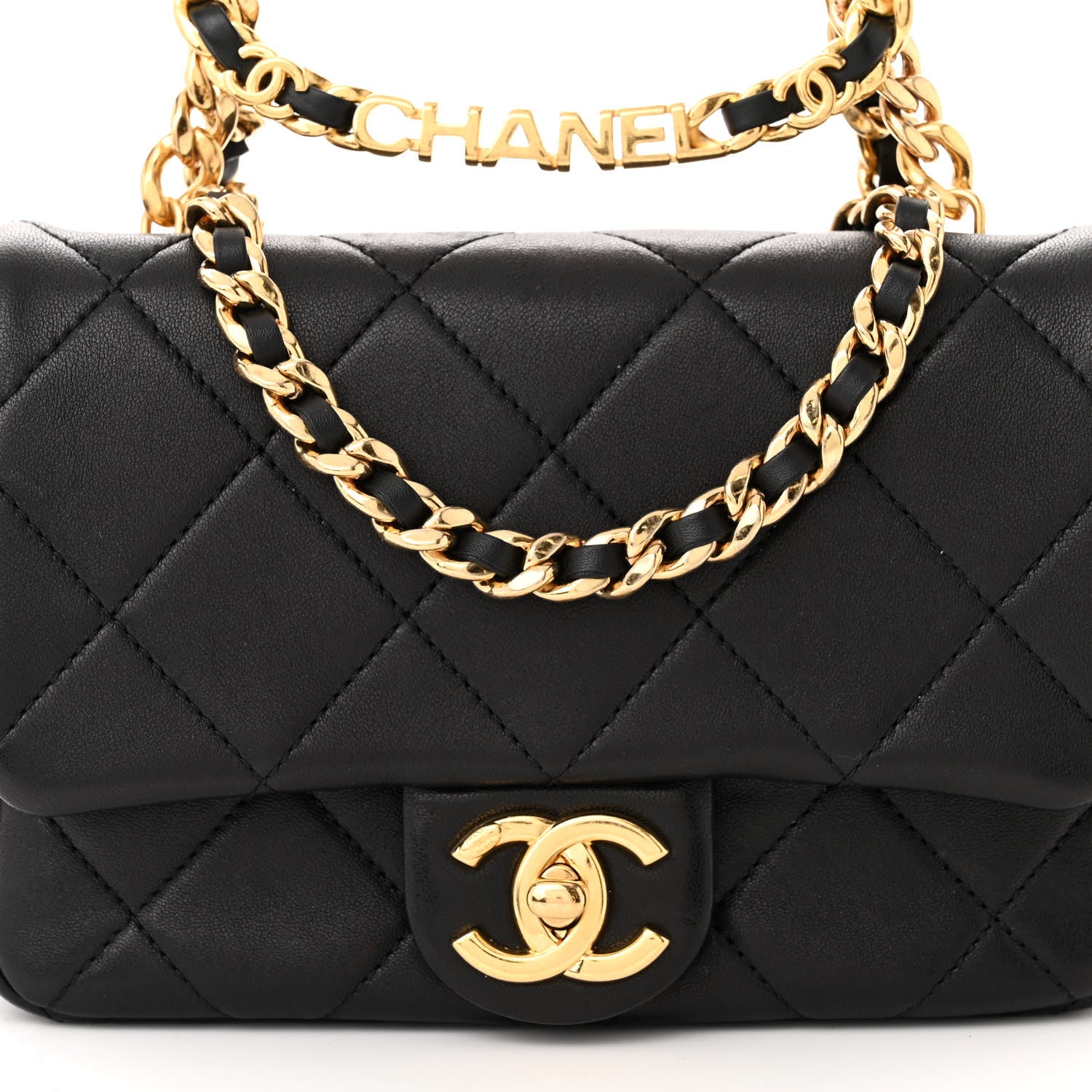 Chanel Lambskin Metal Quilted Mini Top Handle Square Flap Black 8 of 12
