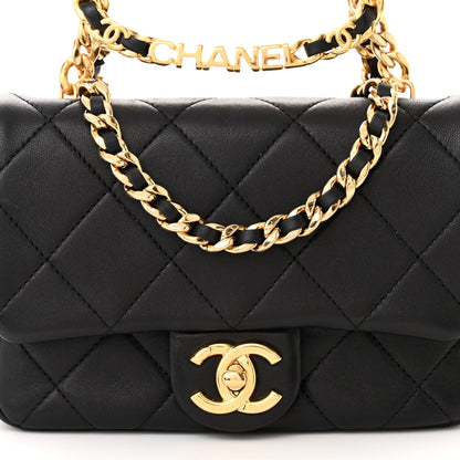 Chanel Lambskin Metal Quilted Mini Top Handle Square Flap Black 8 of 12