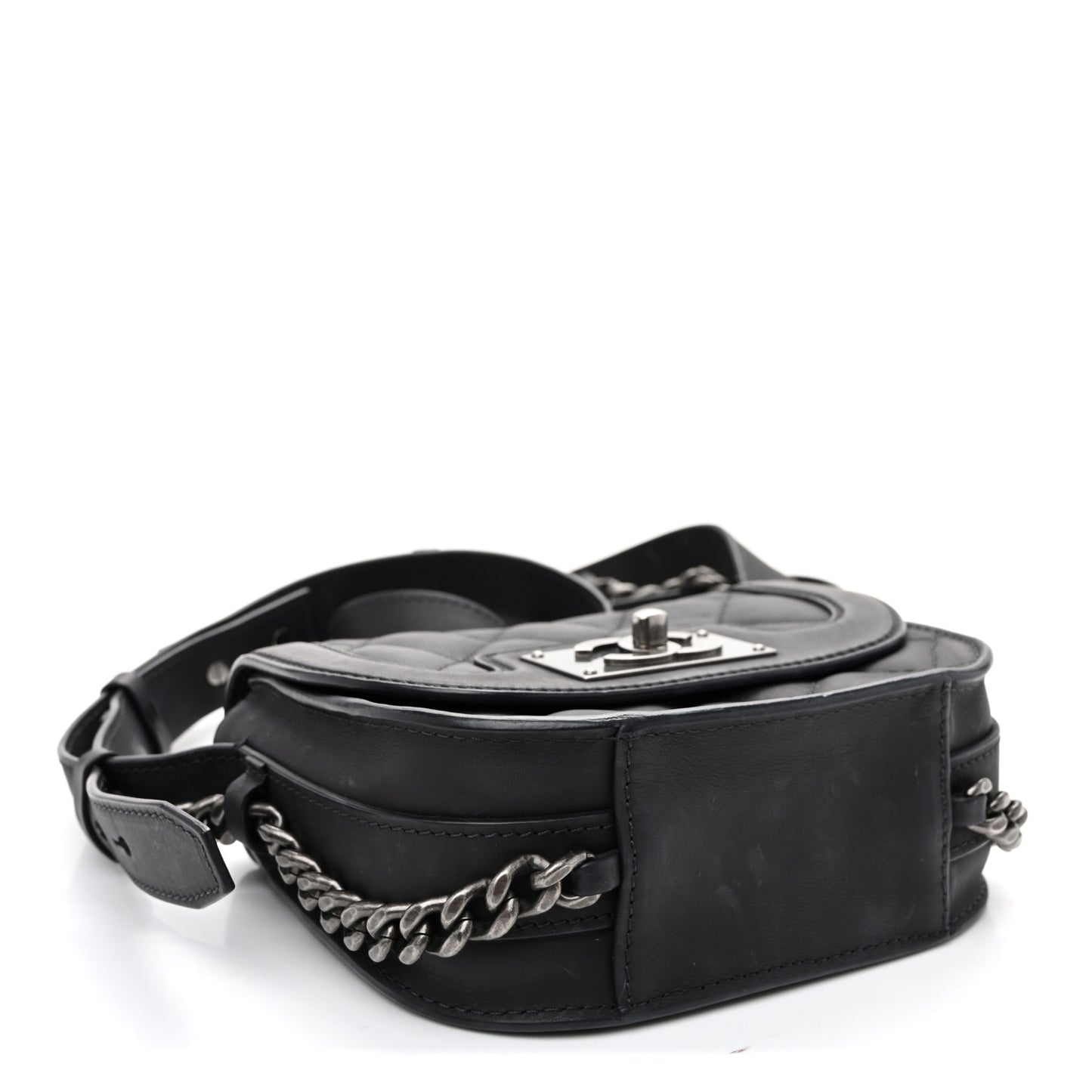 Calfskin Quilted Small Double Chained Messenger Flap Charcoal