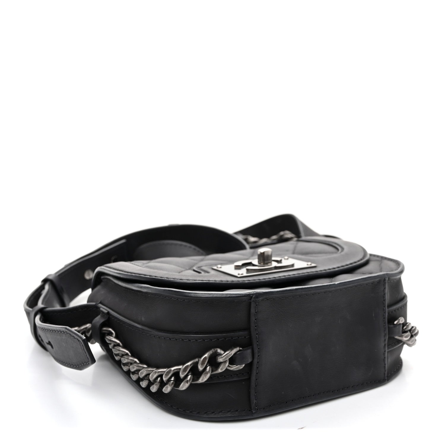 Chanel Calfskin Quilted Small Double Chained Messenger Flap Charcoal 4 of 11
