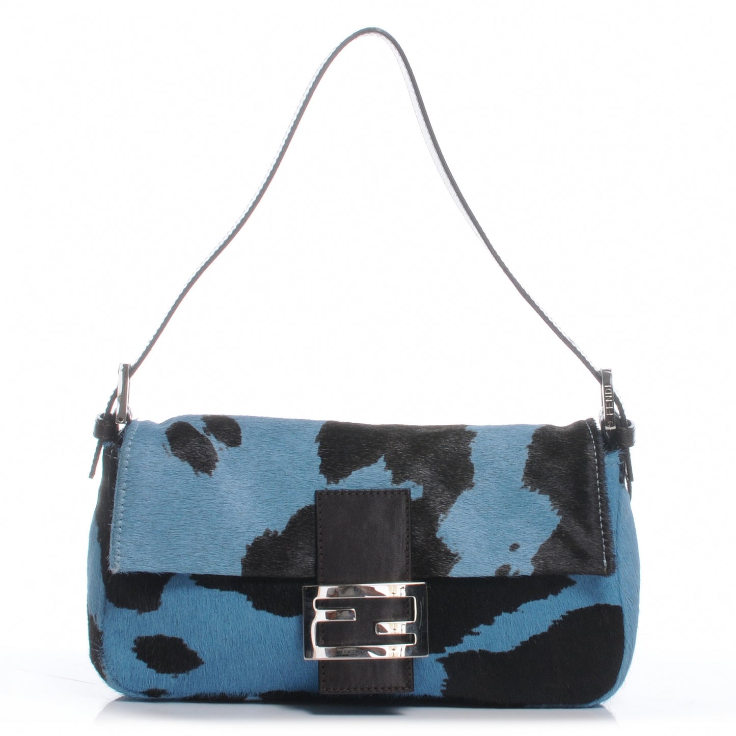 Pony Hair Cow Print Baguette Blue Black