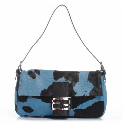 Fendi Pony Hair Cow Print Baguette Blue Black 1 of 8