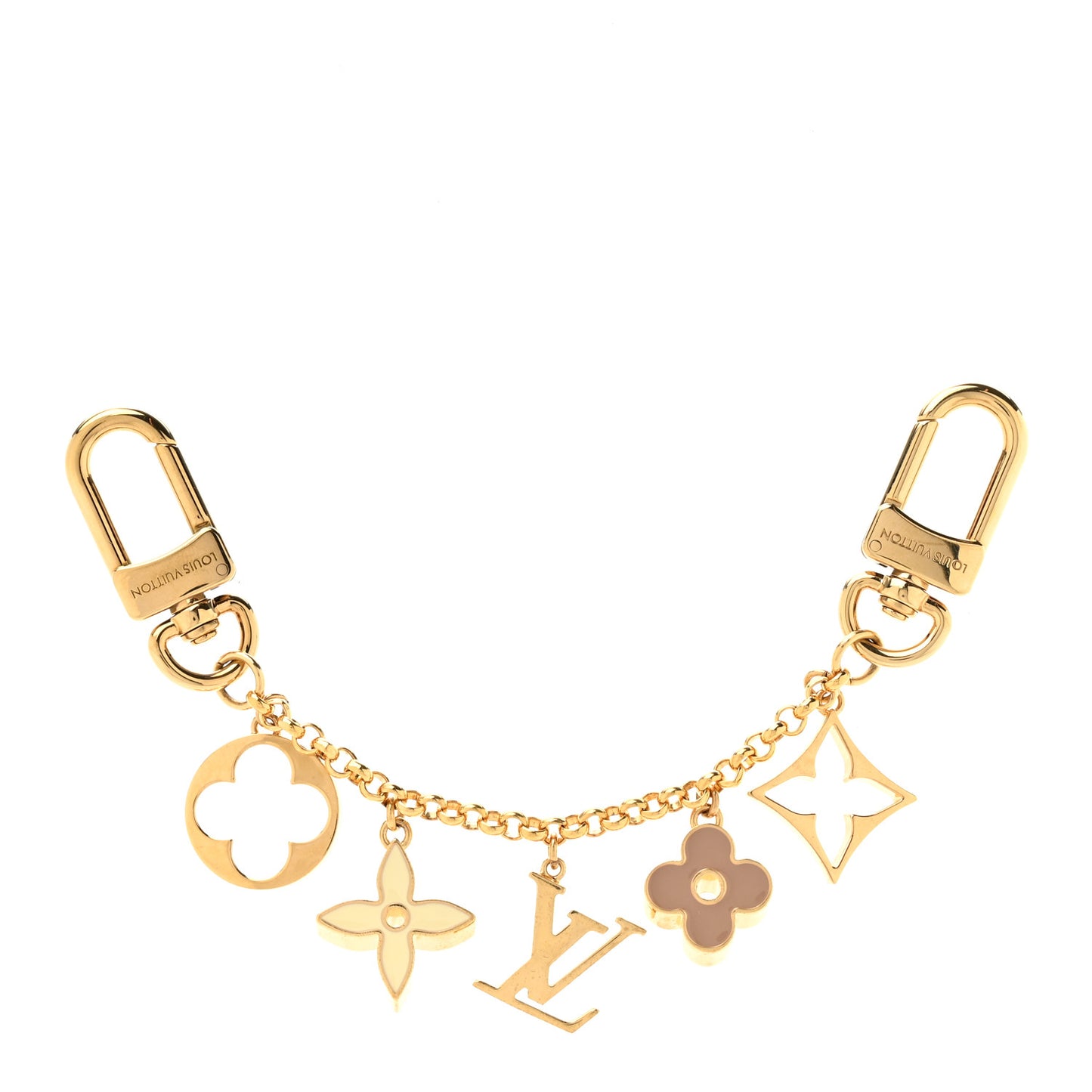 Brass Enamel Fleur De Monogram Bag Charm Chain Gold