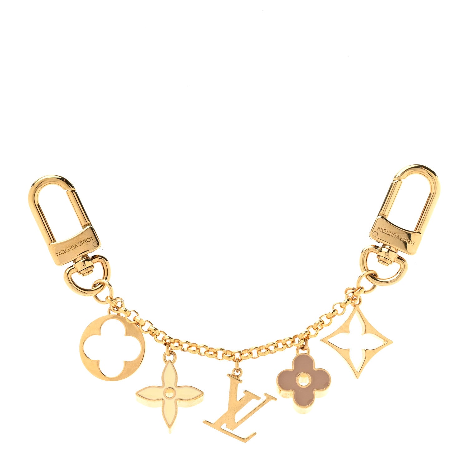 Louis Vuitton Brass Enamel Fleur De Monogram Bag Charm Chain Gold 1 of 3
