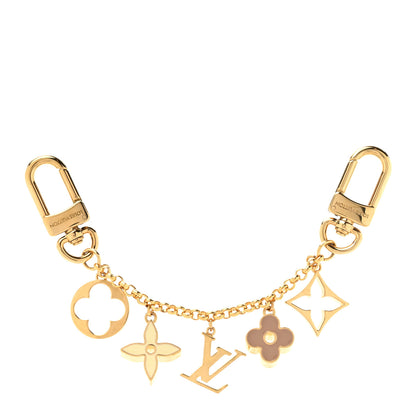 Louis Vuitton Brass Enamel Fleur De Monogram Bag Charm Chain Gold 1 of 3