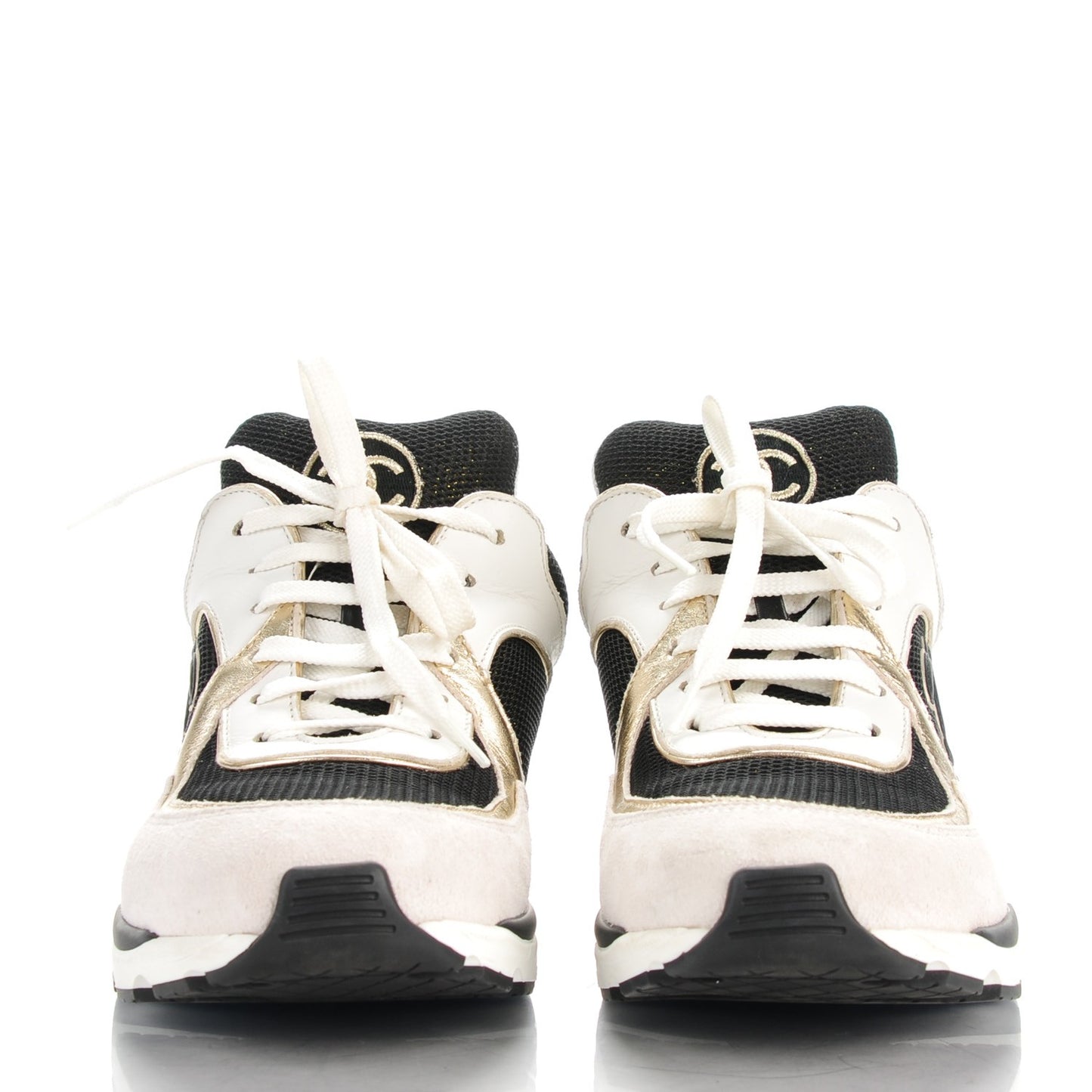 Suede Calfskin CC Sneakers 39 Black White Gold