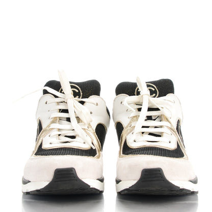 Chanel Suede Calfskin CC Sneakers 39 Black White Gold 2 of 9