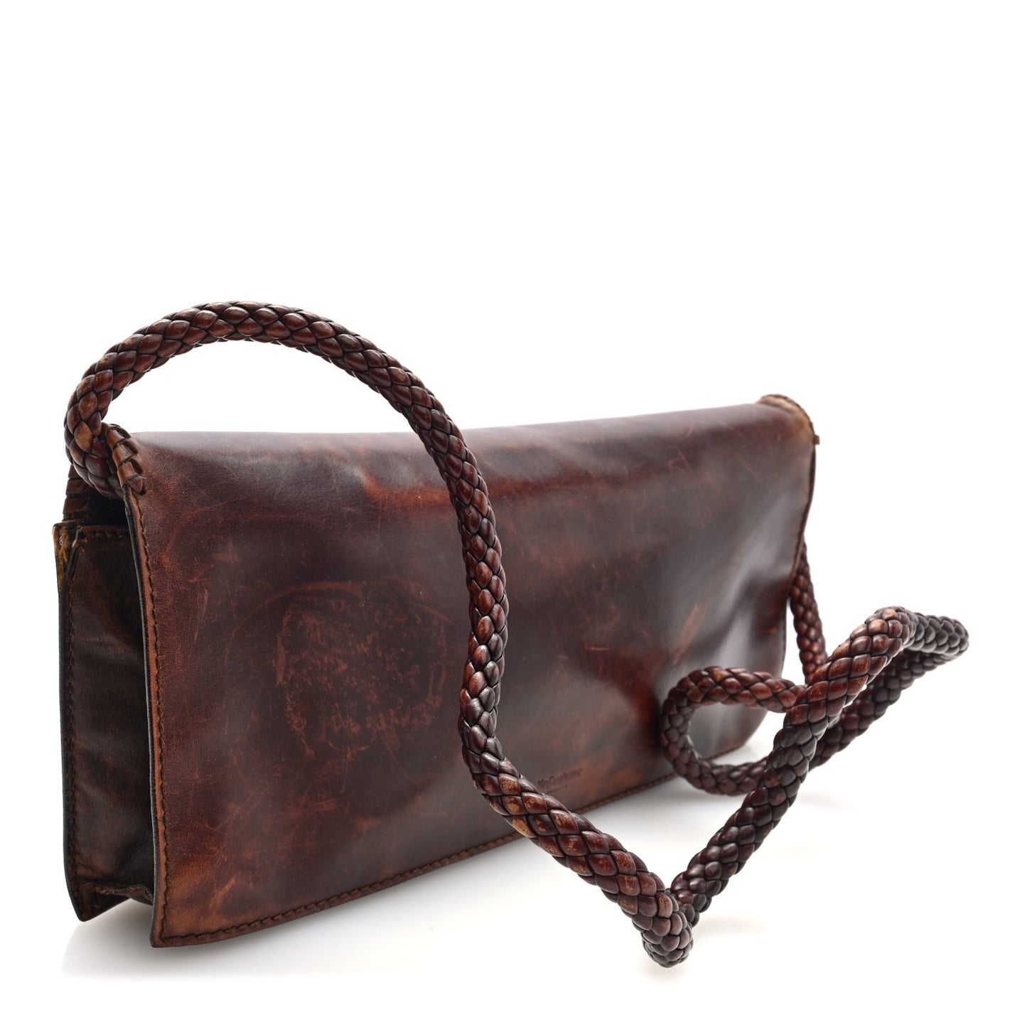 Calfskin Woven Grommet Shoulder Bag Brown