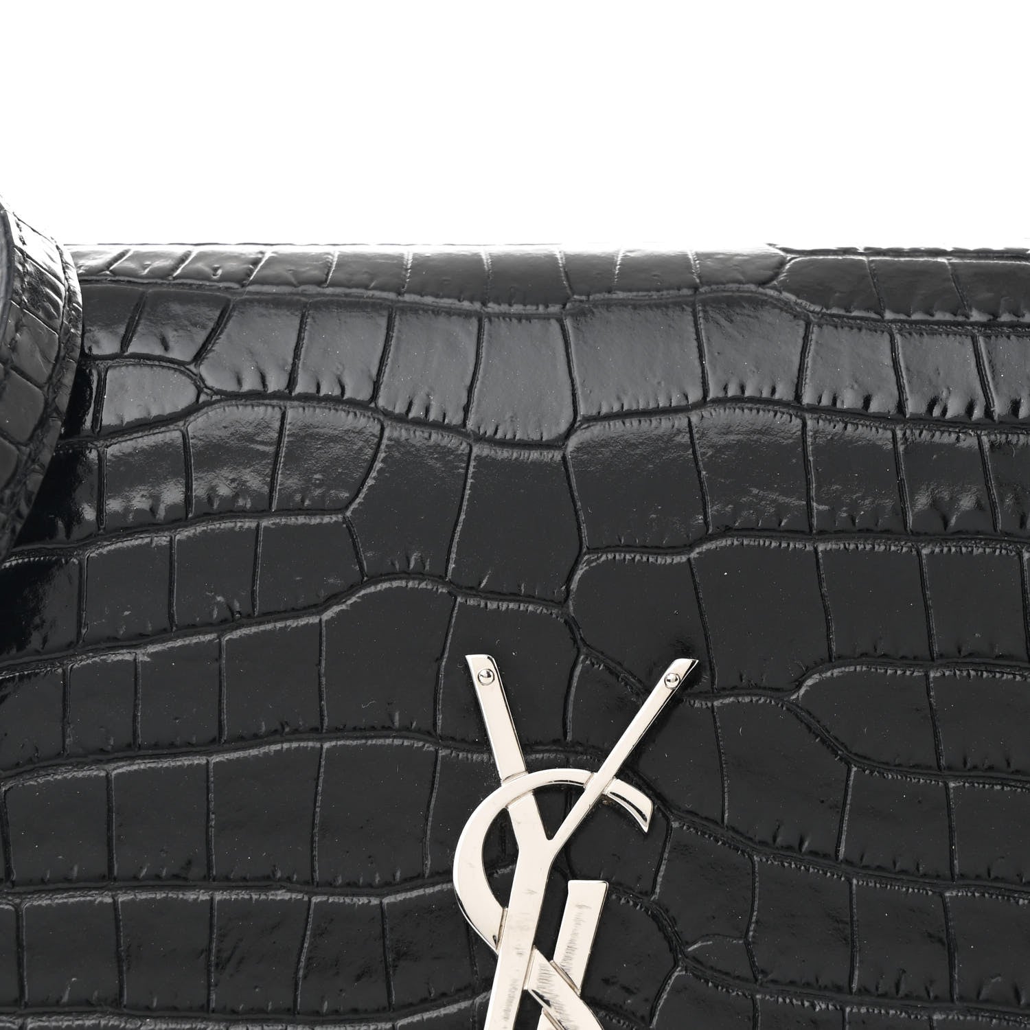Saint Laurent Calfskin Crocodile Embossed Monogram Uptown Crossbody Black 10 of 15