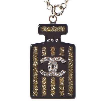 Chanel Resin Strass Perfume Bottle CC Necklace Black Gold 4 of 7