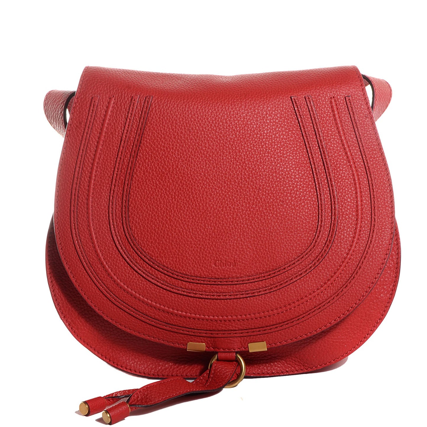 Grained Calfskin Medium Marcie Saddle Bag Paprika Red