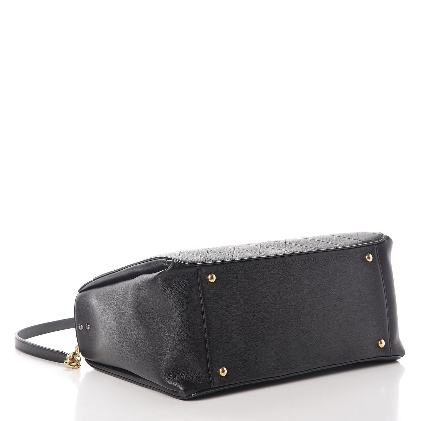 Calfskin Stitched Large Straight Lines Shopping Tote Black