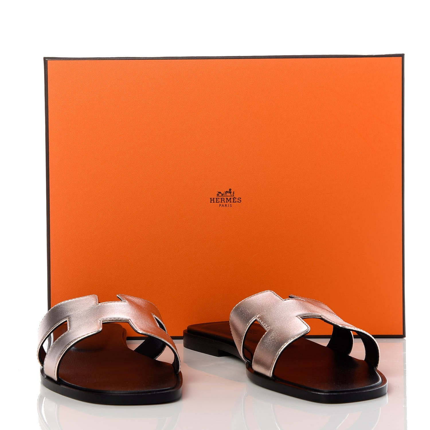 Hermes Metallic Calfskin Oran Sandals 38 Rose Dore 10 of 10
