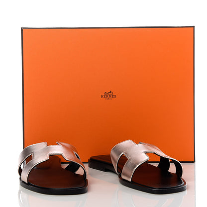 Hermes Metallic Calfskin Oran Sandals 38 Rose Dore 10 of 10