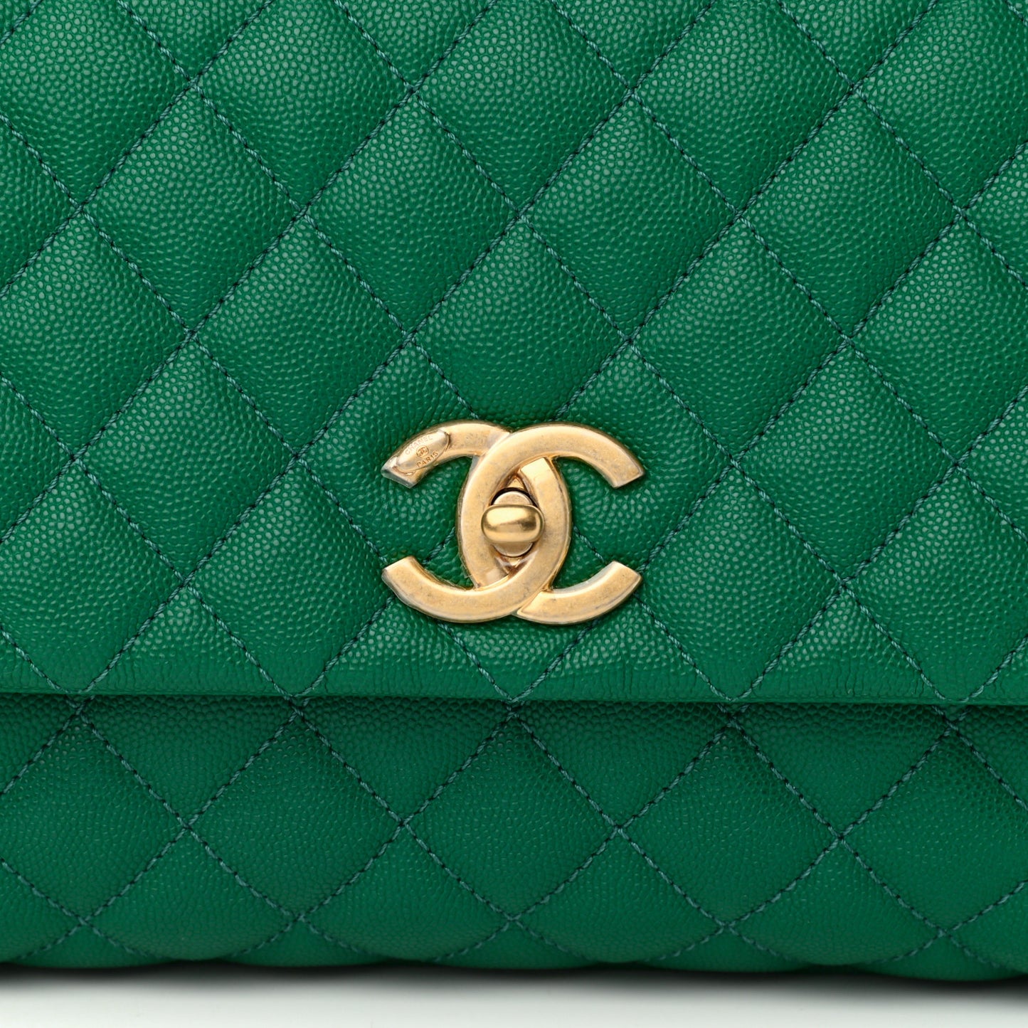 Caviar Quilted Small Coco Handle Flap Green