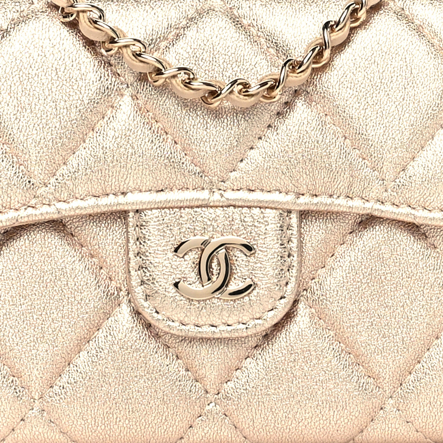 Chanel Metallic Lambskin Quilted Flap Card Holder On Chain Gold 10 of 10