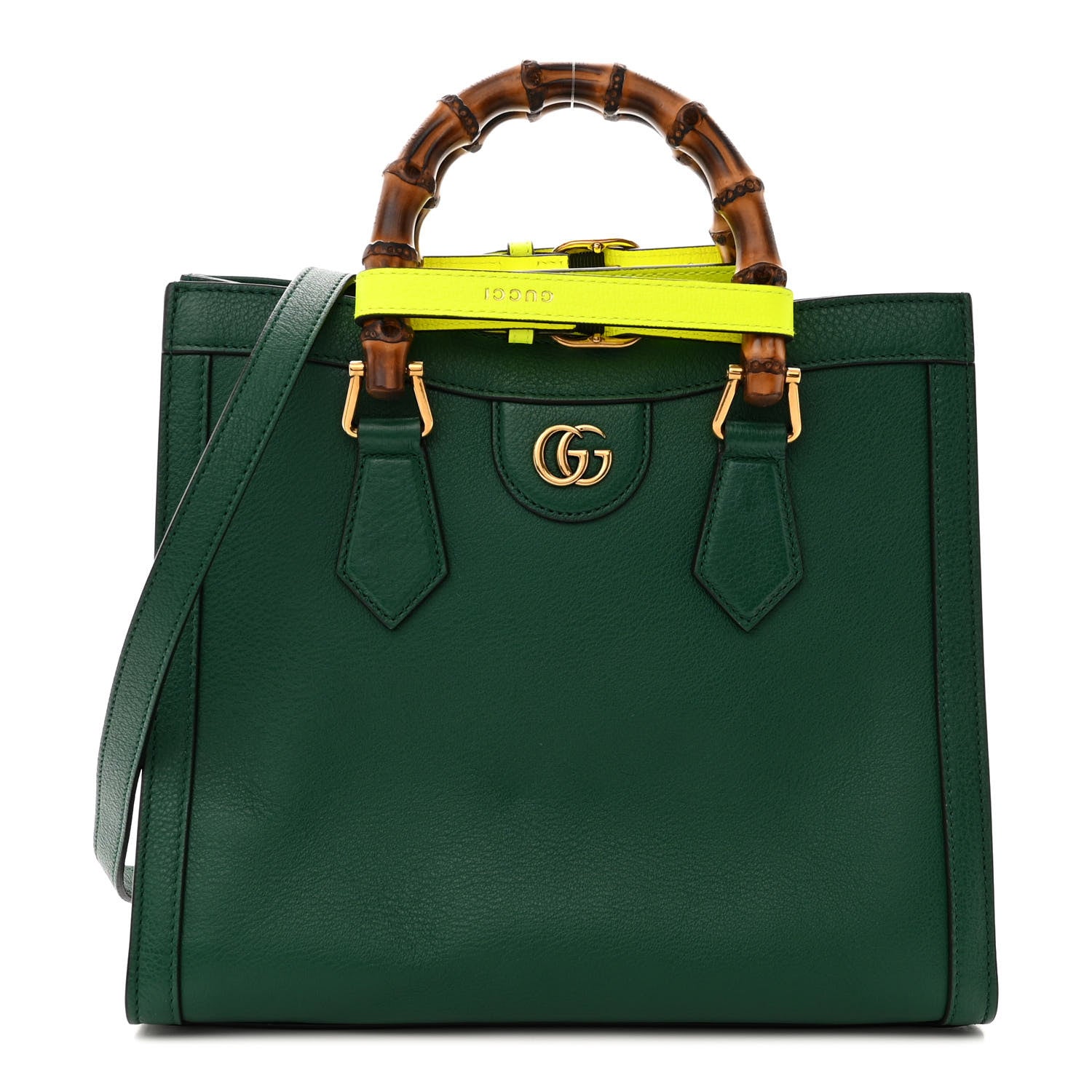 Gucci Wonka Grain Calfskin Small Diana Tote Bag Green Yellow Fluo 1 of 10