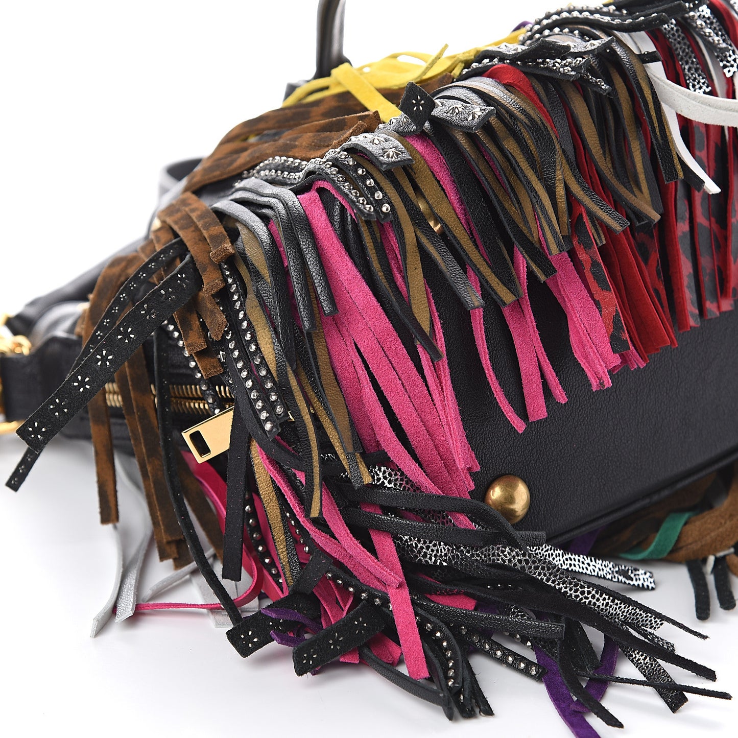 Calfskin Small Emmanuelle Fringe Bucket Bag Multicolor