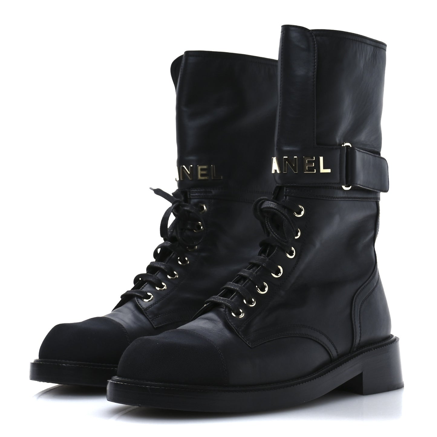 Shiny Calfskin Lace Up Combat Boots 40 Black