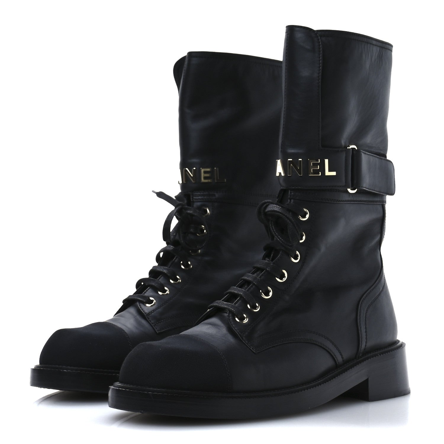 Chanel Shiny Calfskin Lace Up Combat Boots 40 Black 4 of 8