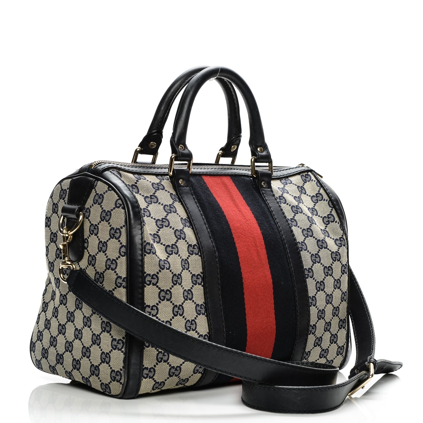 Monogram Selleria Calfskin Vintage Web Medium Boston Beige Blue