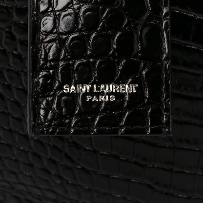 Saint Laurent Calfskin Crocodile Embossed Large Monogram Sunset Black 9 of 13