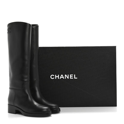 Chanel Calfskin Cap Toe CC Riding Boots 38.5 Black 9 of 9