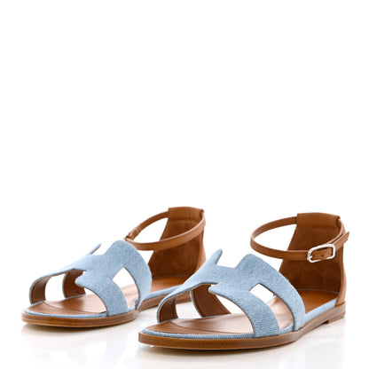 Hermes Denim Santorini Sandals 38 Bleu Clair 3 of 9