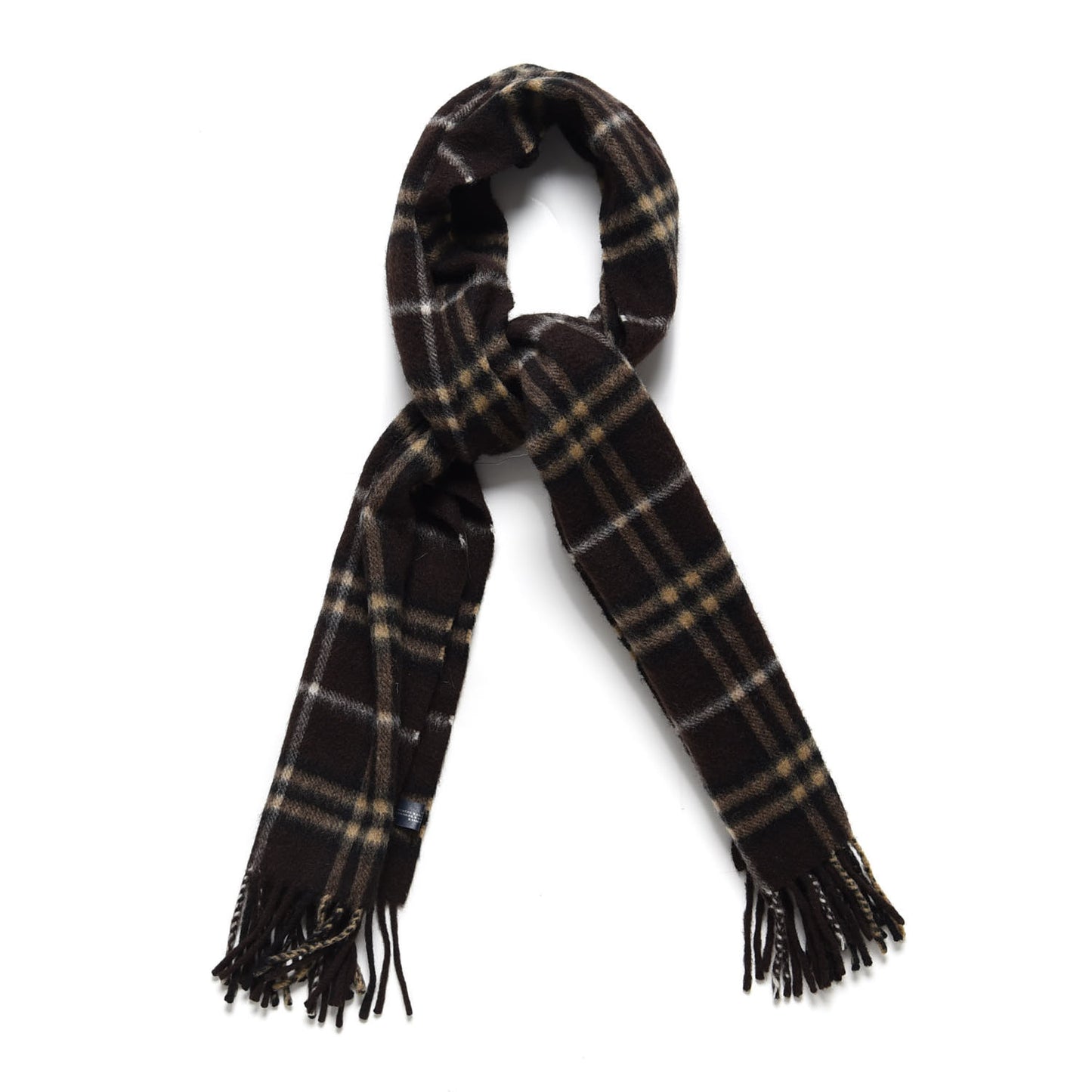 Cashmere Vintage Check Fringe Scarf Brown
