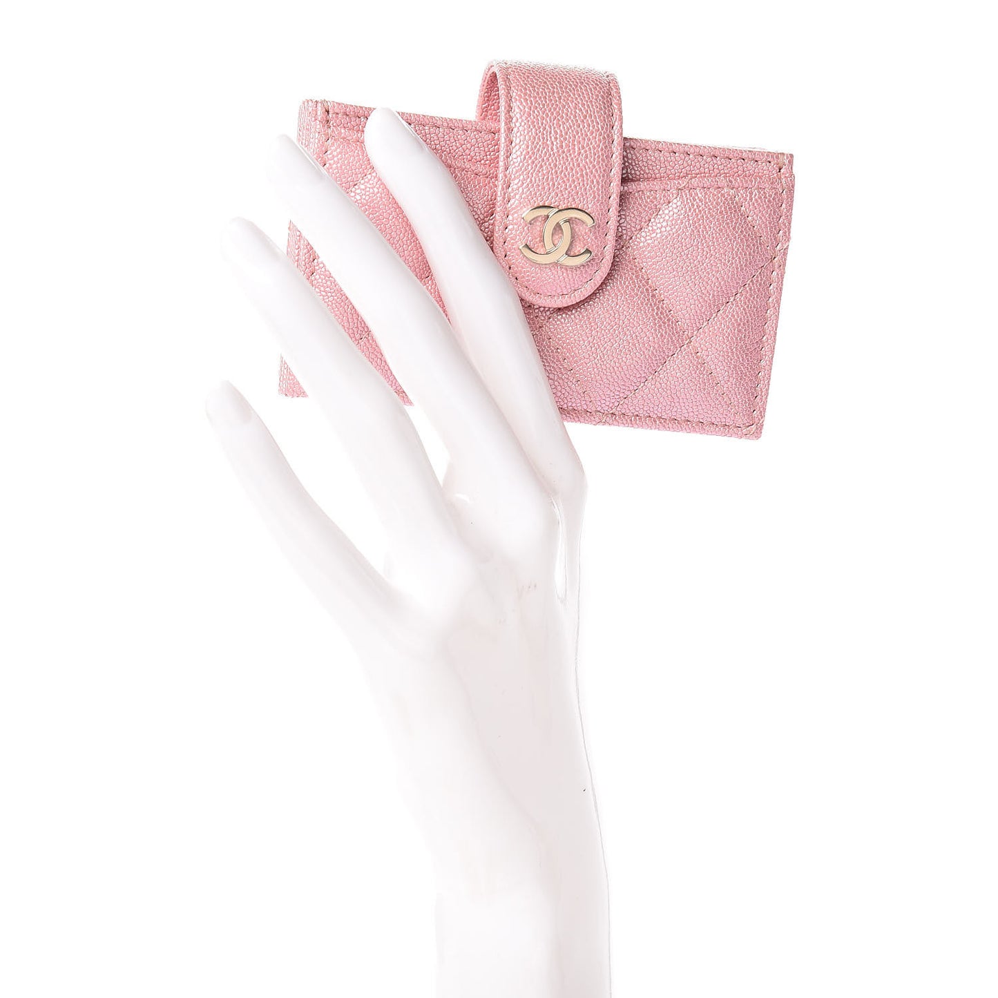 Iridescent Caviar Quilted Card Holder Pink