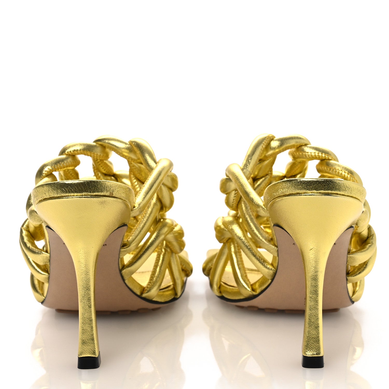 Bottega Veneta Metallic Nappa Reflection Weave Stretch Mules Sandals 37.5 Gold 6 of 13