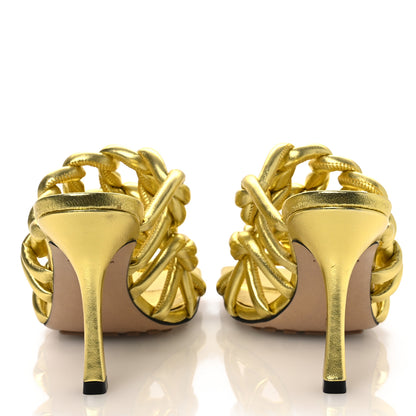 Bottega Veneta Metallic Nappa Reflection Weave Stretch Mules Sandals 37.5 Gold 6 of 13