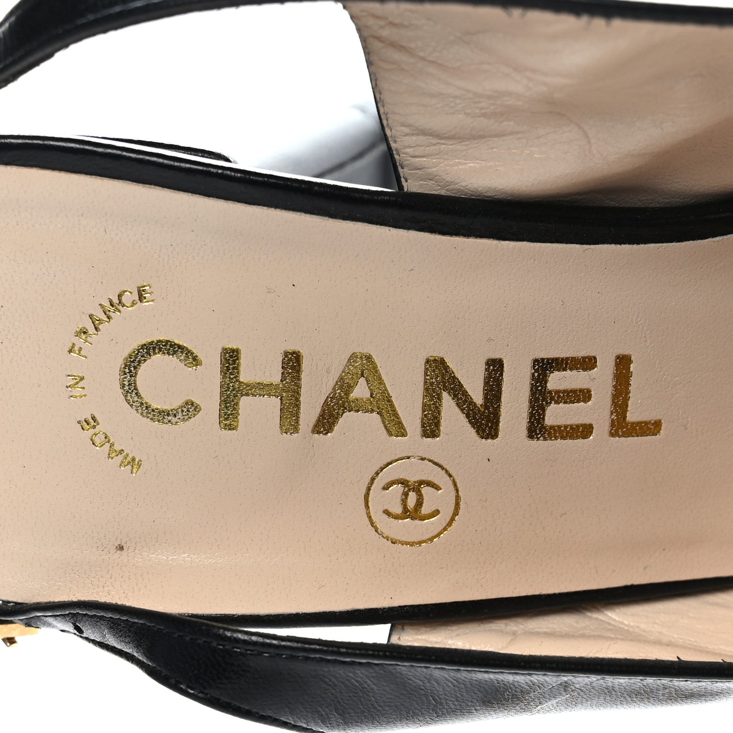 Chanel Lambskin Printed CC Cap Toe Slingback Pumps 38 Black 6 of 7
