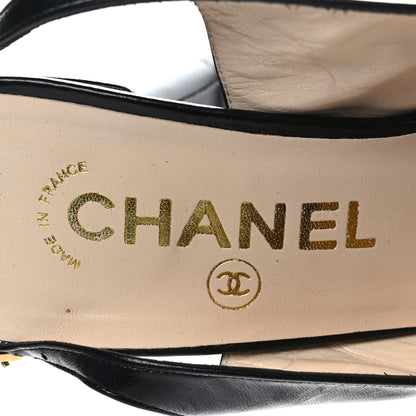 Chanel Lambskin Printed CC Cap Toe Slingback Pumps 38 Black 6 of 7