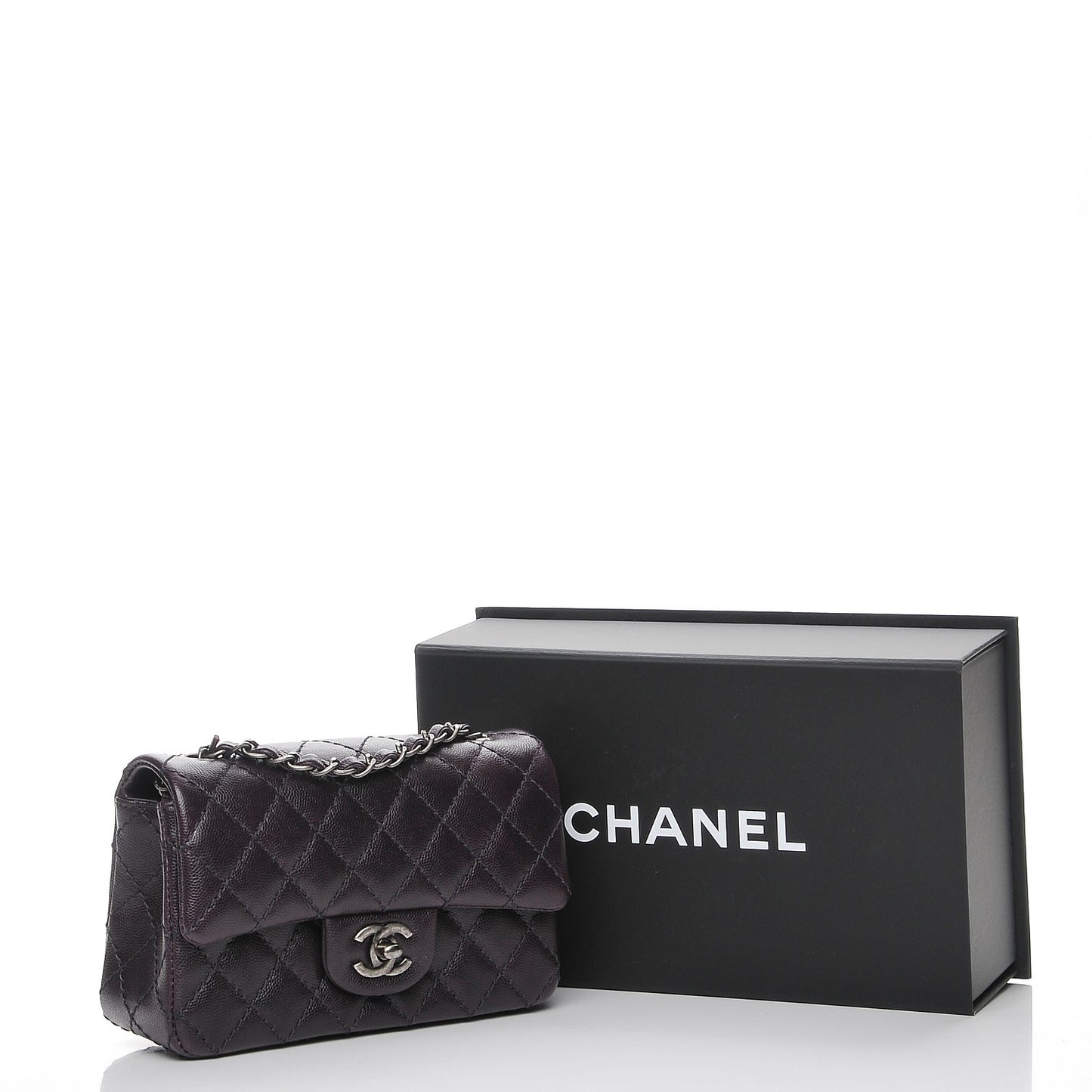 Washed Caviar Quilted Mini Rectangular Flap Dark Purple