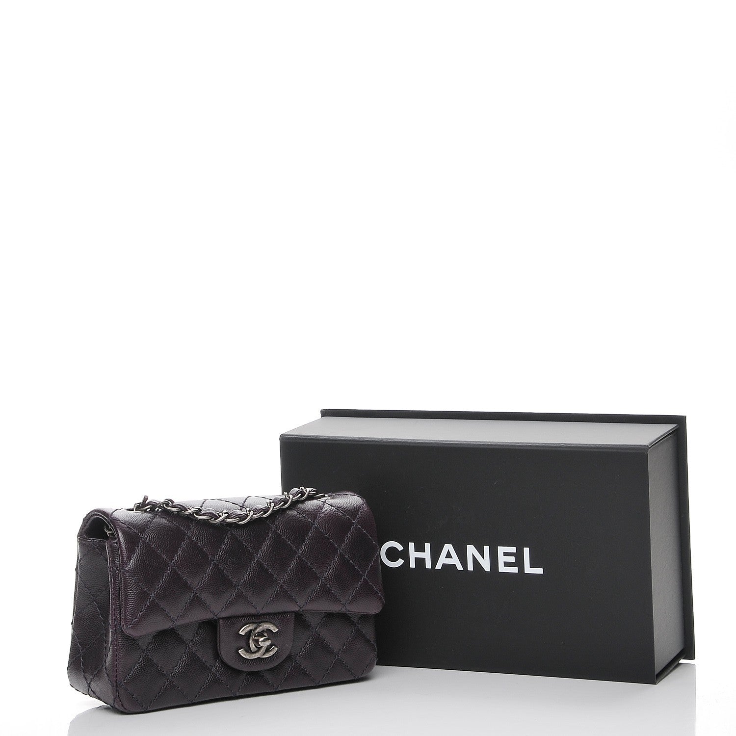 Chanel Washed Caviar Quilted Mini Rectangular Flap Dark Purple 8 of 8