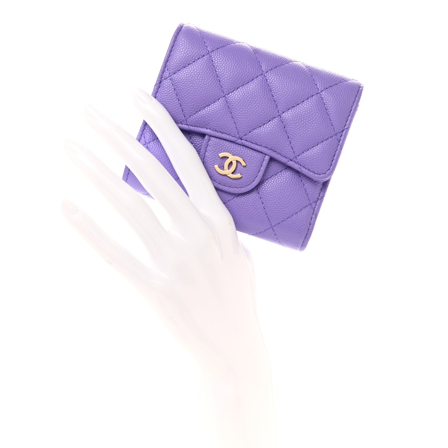 Chanel Caviar Quilted Compact Flap Wallet Purple 2 of 7