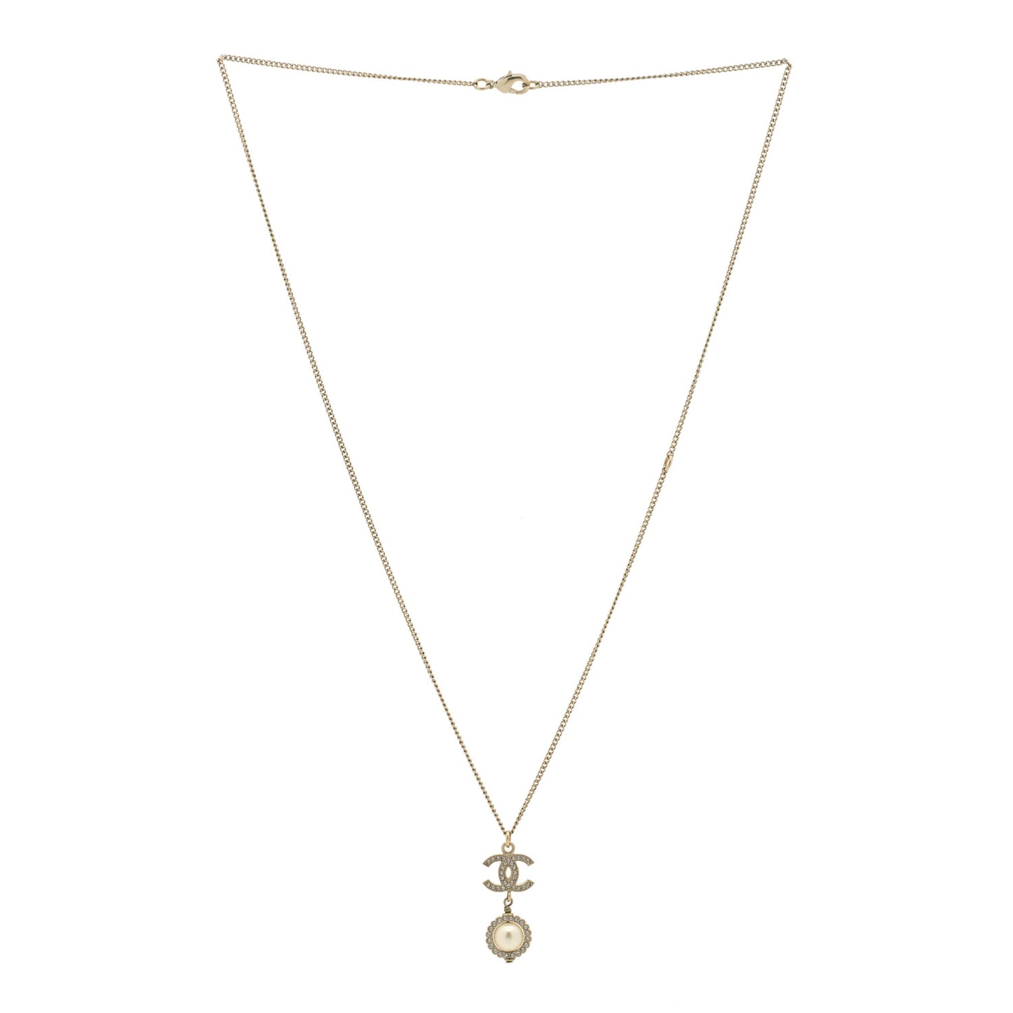 Crystal Pearl CC Lace Camellia Necklace Gold