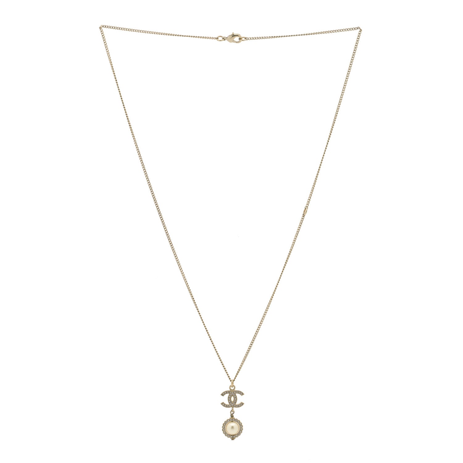 Chanel Crystal Pearl CC Lace Camellia Necklace Gold 3 of 5