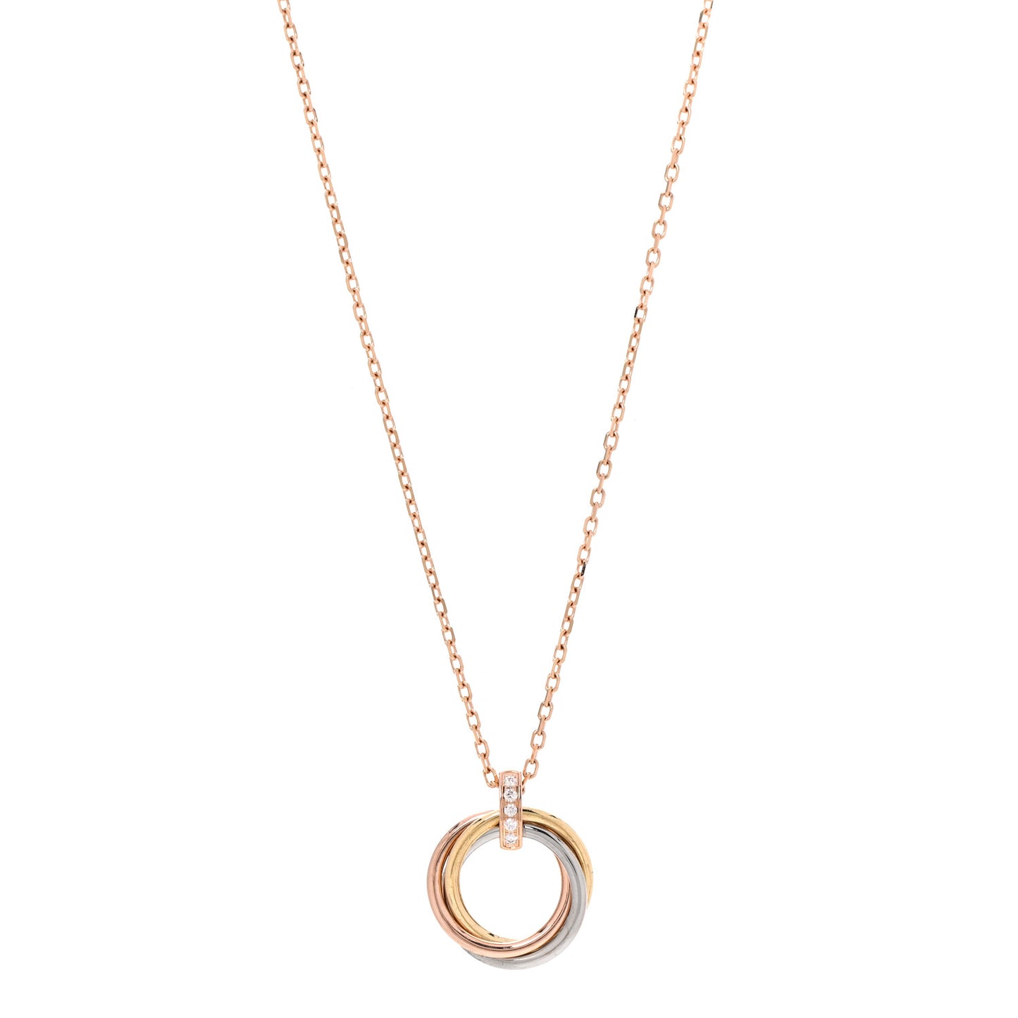 18K Pink White Yellow Gold Diamond Trinity Pendant Necklace