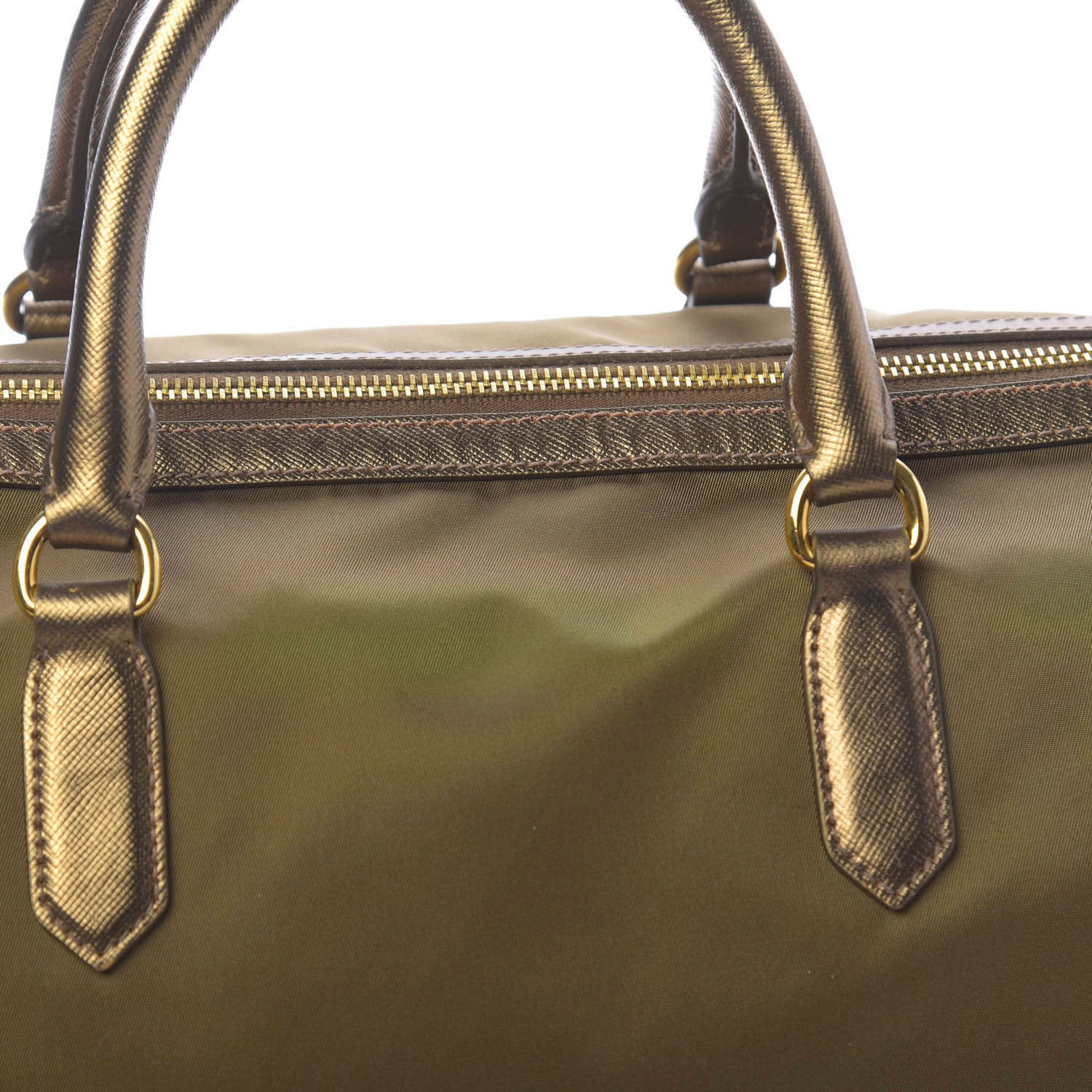 Prada Metallic Tessuto Nylon Saffiano Bauletto Gold 11 of 13