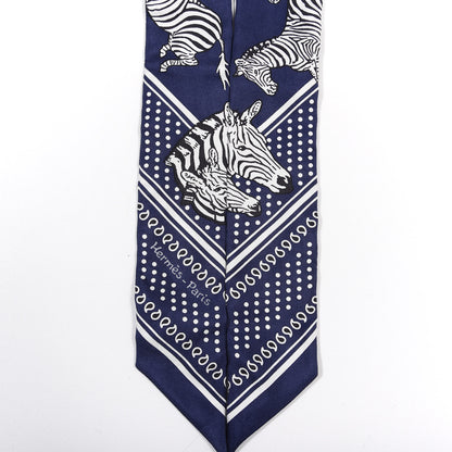 Hermes Silk Les Zebres Twilly Gris Marine Black White 4 of 4